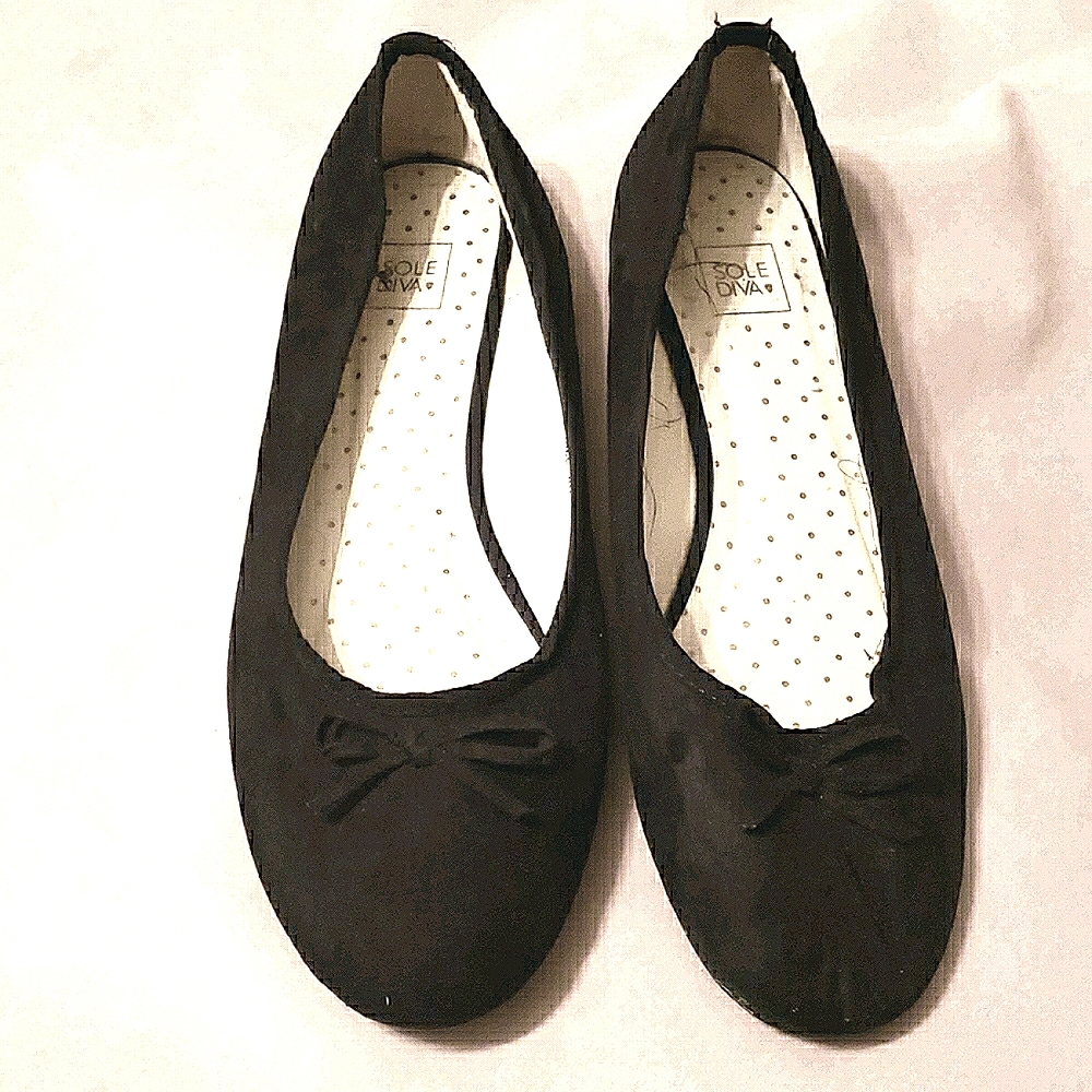 SOLE DIVA BLACK BALLERINA FLATS W/BOWS SZ 8D